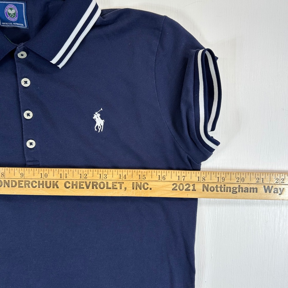 Polo Ralph Lauren Wimbledon Tennis Polo Shirt Navy Blue Womens Large Pony Logo - Picture 6 of 8